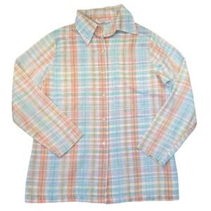 Sears - Rainbow Check L/Sleeve Button Up Shirt Women's Size L / 14 Vintage 1970s